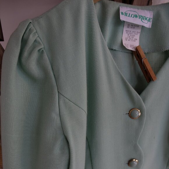 Vintage 1980s Mint Sage Green Linen Dress Button Front Retro 80s Thrift Dresses - Picture 12 of 12